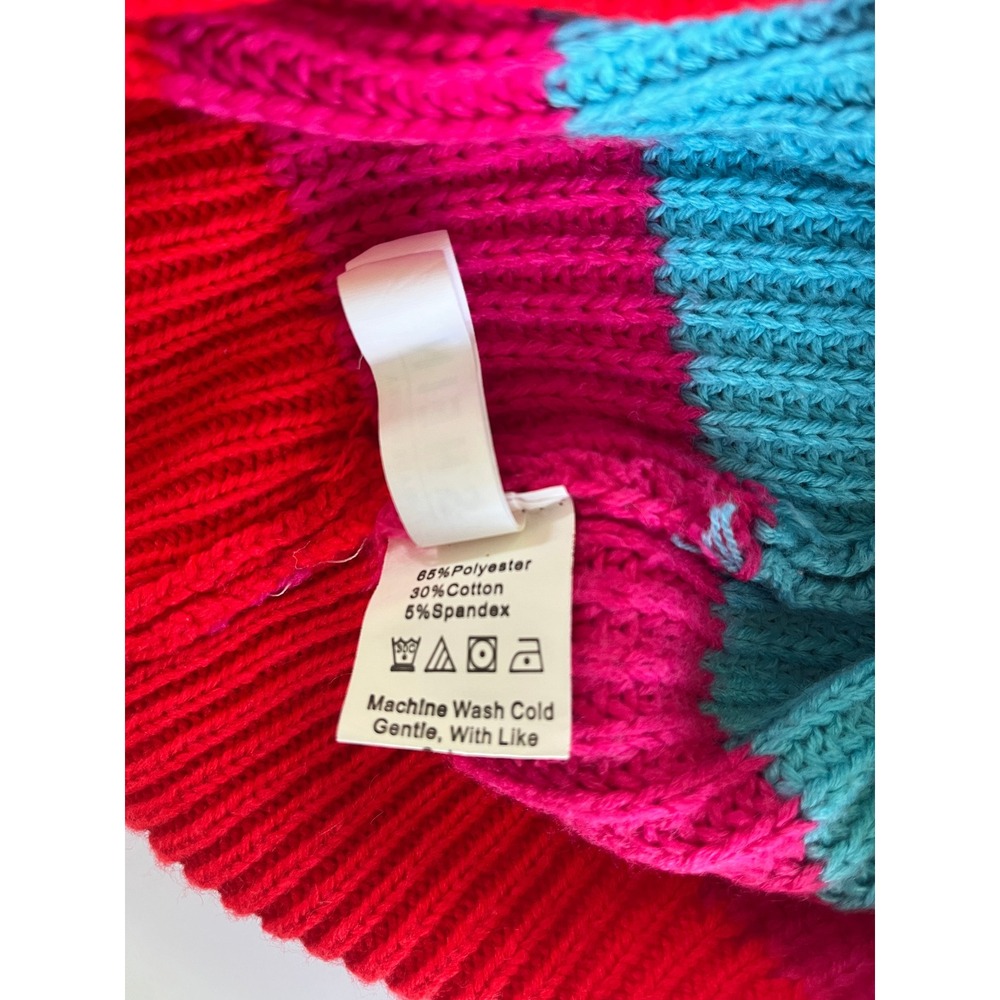 Rainbow Striped Chunky Knit Button Front Cardigan Sweater V-Neck Multi-Color - Picture 7 of 7